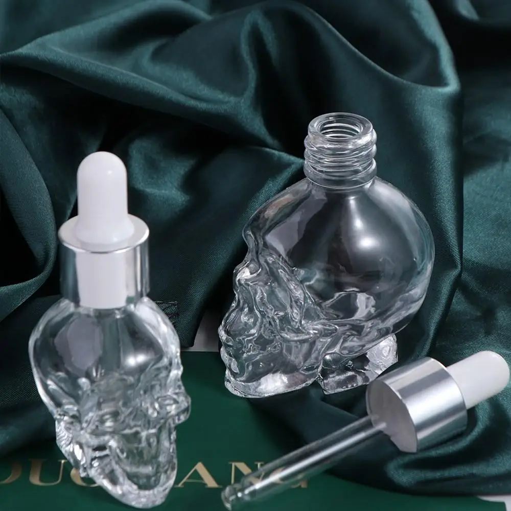 

Glass Dropper Skull Shape Bottle Fashion Transparent with Pipette Glass Liquid Dropper Bottle Empty Creative Travel