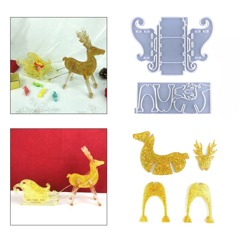 

Christmas Deer Ornament Crystal Epoxy Resin Mold DIY Christmas Elk Desktop Ornament Mirror Silicone Mold