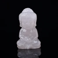 1pc 100% Natural Rse Quartz Carved Baby Buddha Fengshui Statue Clear Quartz Pink Crystal Figurine Crafts Home Desktop Decor Gif 1