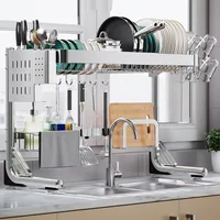Over The Sink Dish Drainer Drying Rack, 2-Tier Over Sink Dish Drying Rack Stainless Steel Adjustable  Dish Drying Rack Over 1