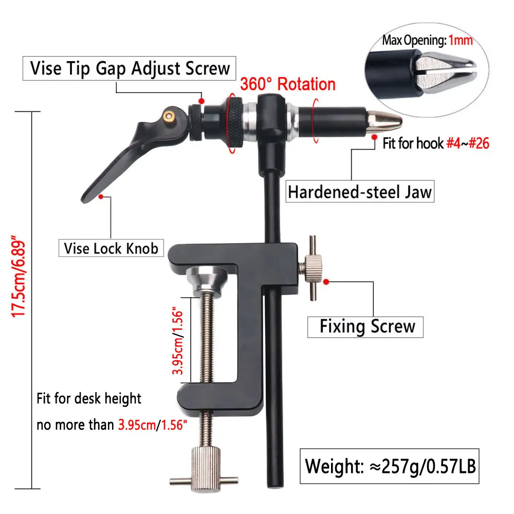 Bimoo 360° ° Rotation C-Clamp Fliegenbinde Schraubstock mit Backen aus gehärtetem Stahl 200D Gewindeset Spulenhalter Einfädler Fliegenbindewerkzeugsatz – Detail 1