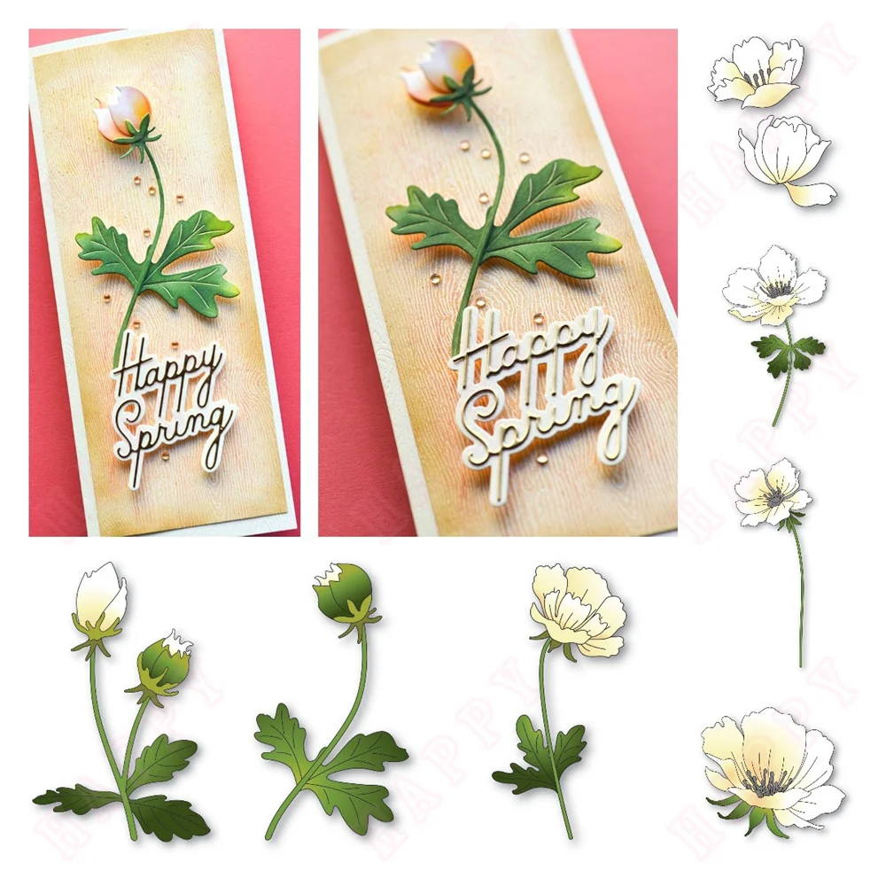 아네모네 버드 듀오 커팅 다이, 스크랩북 일기 장식, 엠보싱 템플릿, DIY 아네모네 꽃, 인사 카드 꽃, 수제