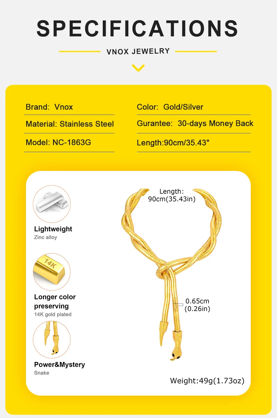 Vnox Persönlichkeit trendige Schlangenhalsketten für Frauen, geschichtetes Medusa-Armband, flexibel verstellbares Metallkettenhalsband als Geschenk – Detail 5