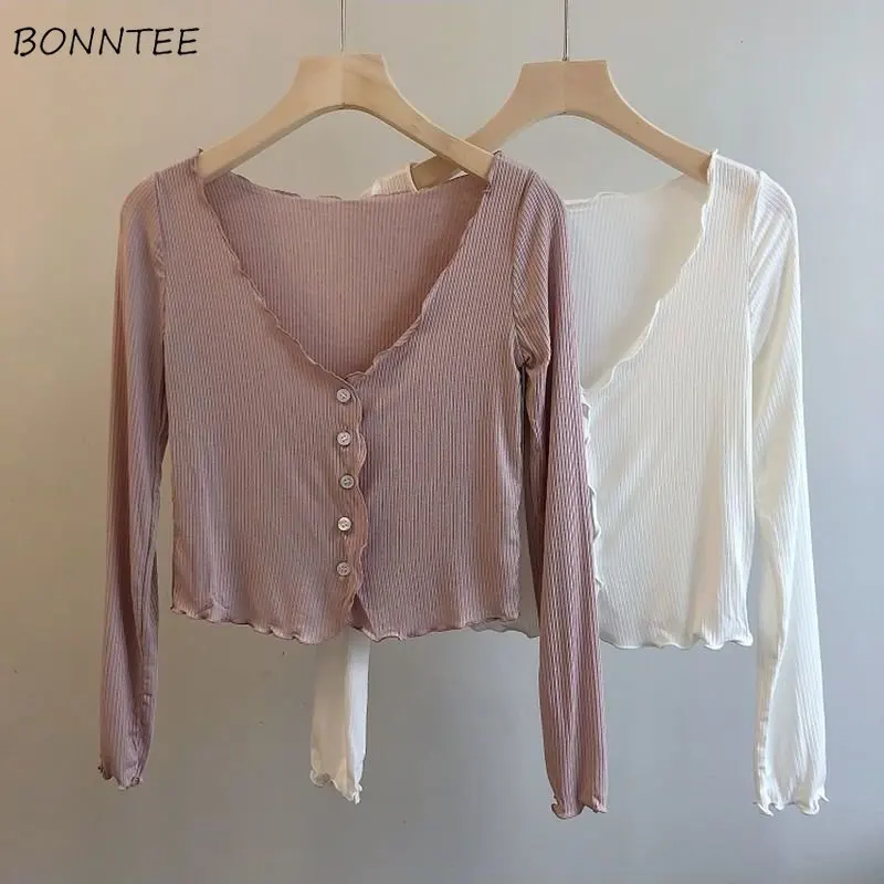 

Cardigan Women Casual Gentle Literary Screw Thread Spring Cozy Female Slim Sexy V-neck Korean Style Vintage All-match Sweater