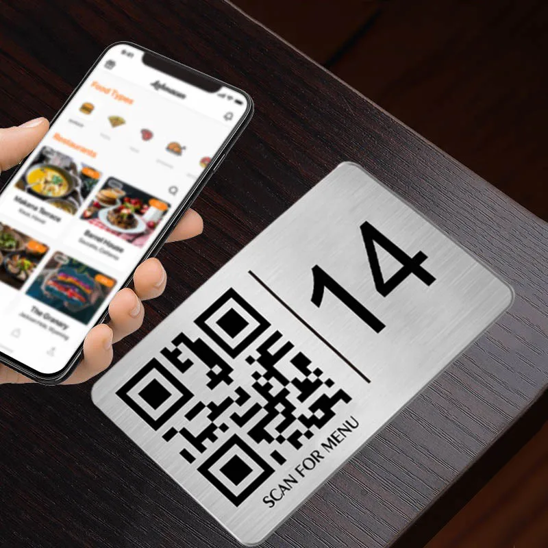 510PcsCustomStainlessSteelTableSignsDesktopScanMenuQRCode