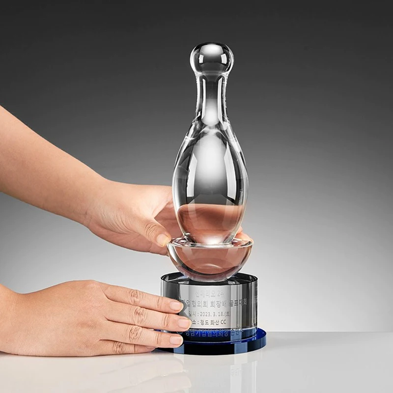 Customized Highend Bowling Crystal Trophy Creative Champion Sports Games Lettering Trophy Home Decoration Award Gift Rewards 1Pc