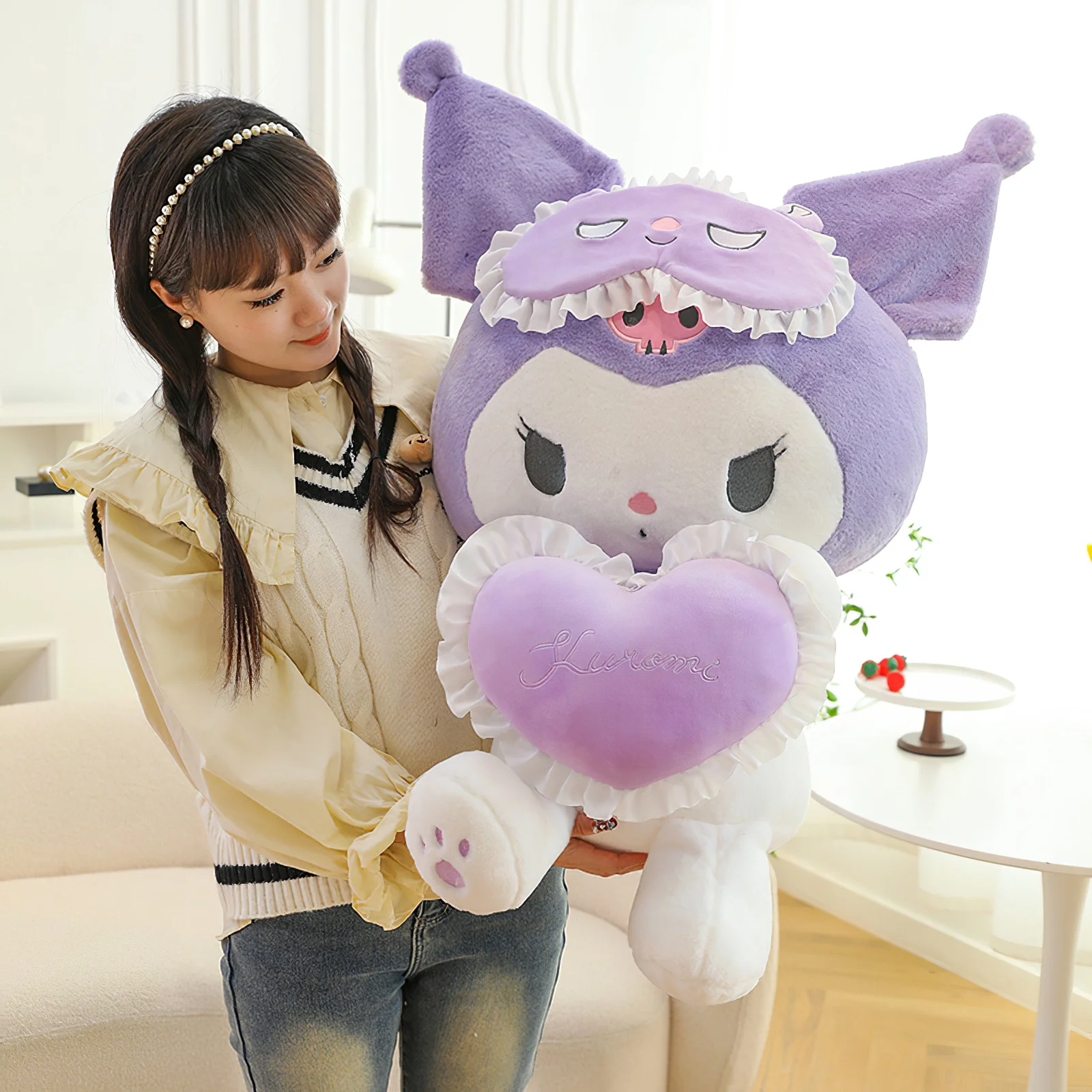 

60cm Cartoon Sanrio Kuromi My Melody Plush Toy Kawaii Heart Maid Cute Plushies Soft Stuffed Doll Big Size Throw Pillow Kids Gift