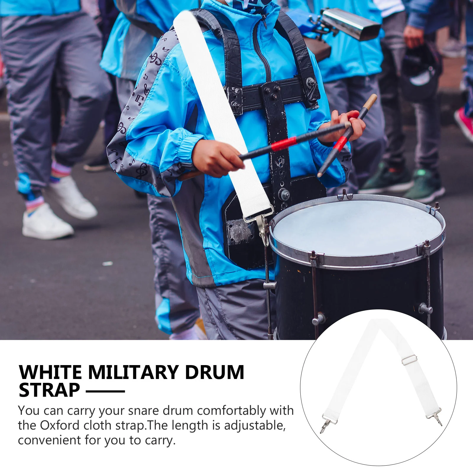 Adjustable White Snare Drum Strap Durable Oxford Cloth Parade Marching Sling Belt Musical Instruments Mellophone Band Drumming