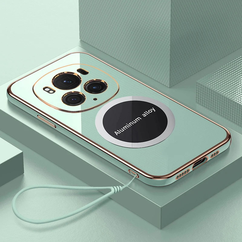 Luxury Square Plating Shockproof Silicone Back Cover with Magnetic Attraction