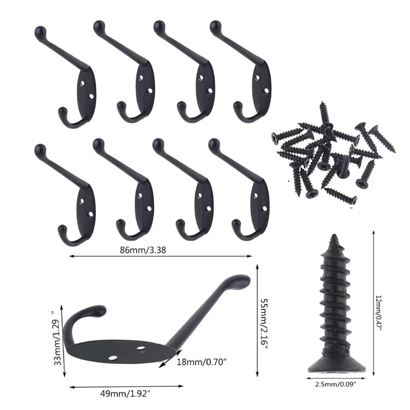 8 Pz Ganci Appendiabiti da Parete a Vite Neri, Ganci da Parete in Metallo a Forma di V, Gancio Appendino da Muro Singolo, Appendiabiti da Muro per Porte Vestiti Chiavi Borse Cucina