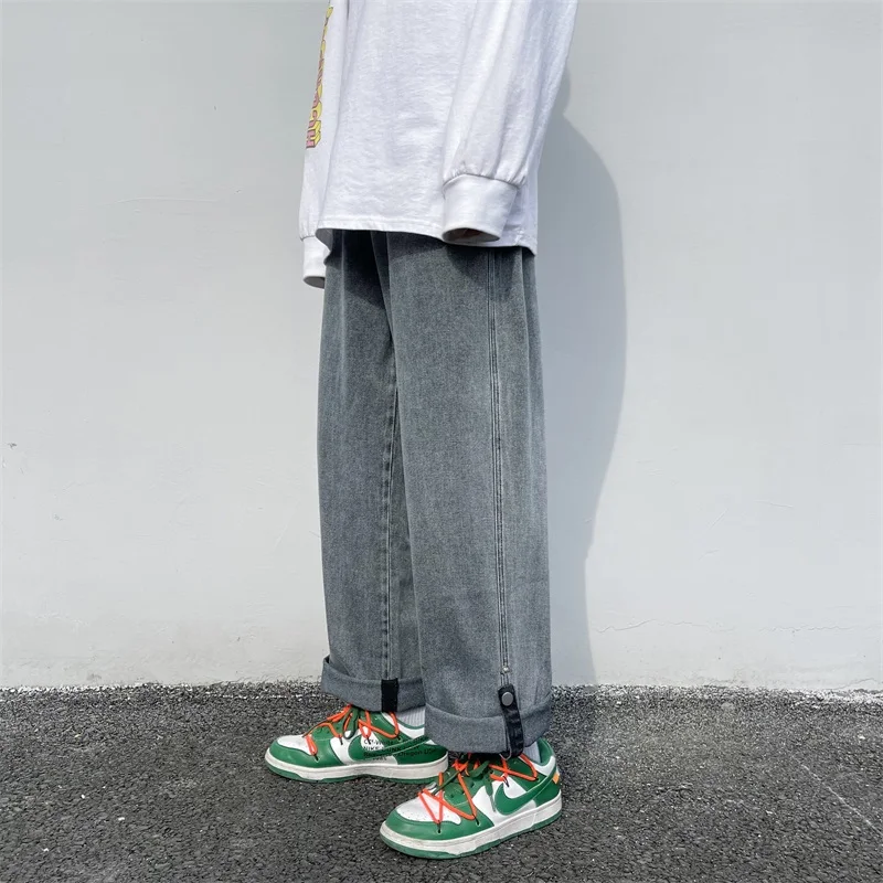 

Privathinker Korean Trendy Brand Button Men Jeans Wide Leg Denim Pants For Men Hip Hip Vintage Male Trousers Man Streetwear