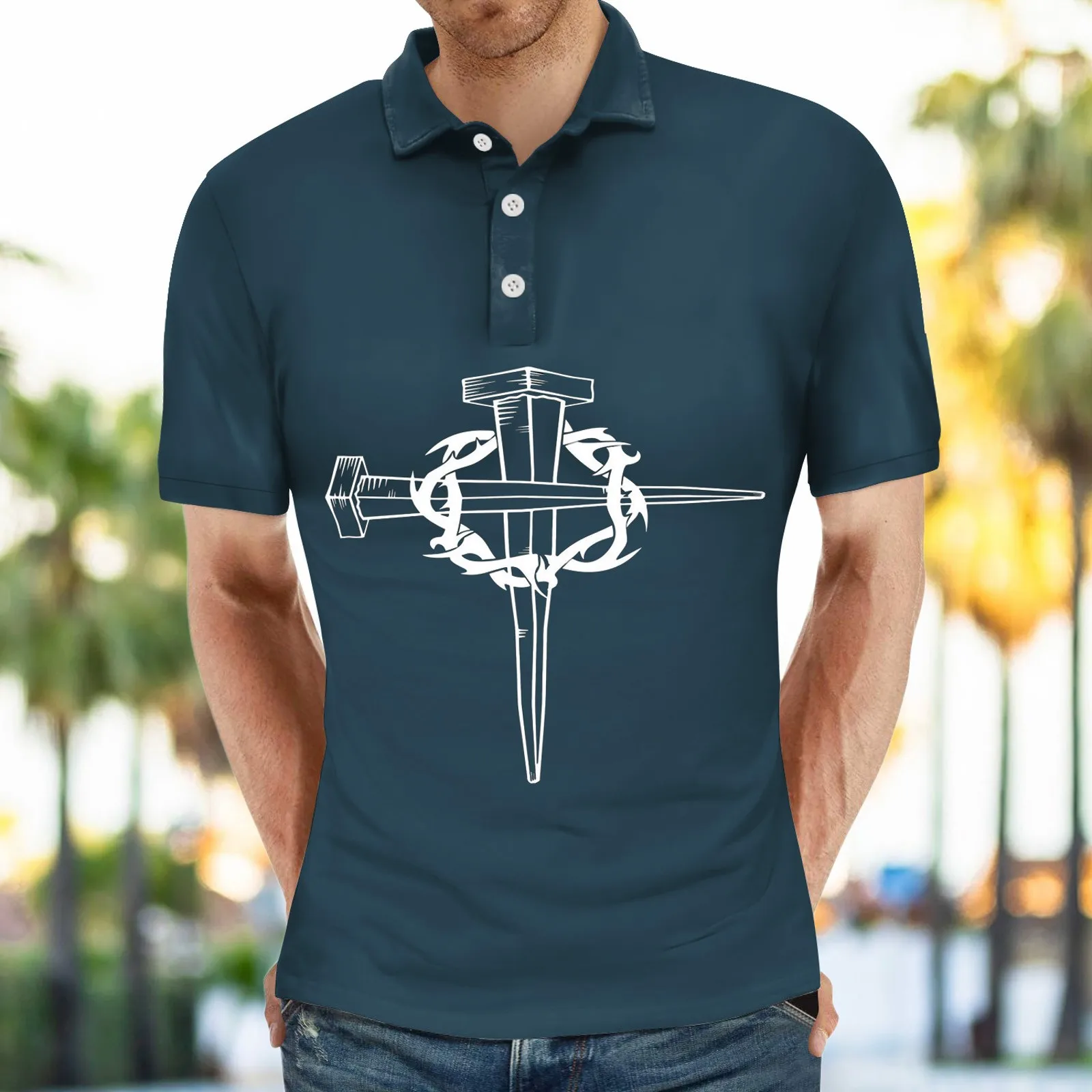 

Mens Casual Sports Print Lapel Short Sleeve Shirt slim fit Oversized