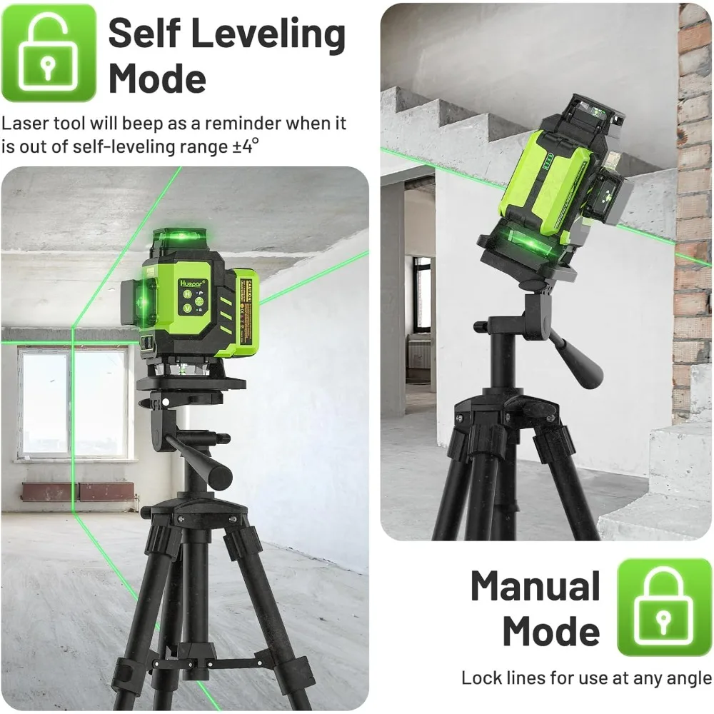 Huepar Self-Leveling 16-Line Green Beam 4D Cross Laser for Tiling and Floor Alignment