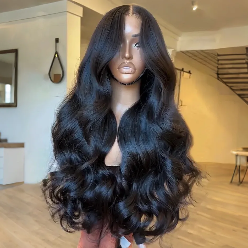 Loose Wave Black Color Synthetic Soft 13X4 HD Lace Frontal Wig For Black Women Prepucked Bleach Knots Glueless Wig Daily Party