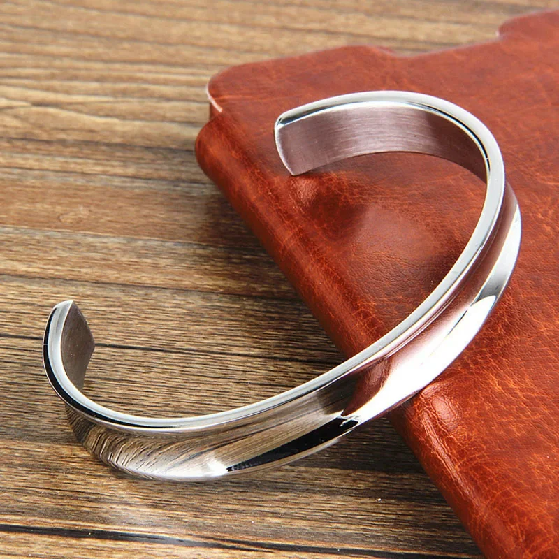 7mm Fashion Stainless Steel Opening Adjustable Bangles C-shaped Arc Groove Bracelet High End Couple Birthday Party Jewelry 5