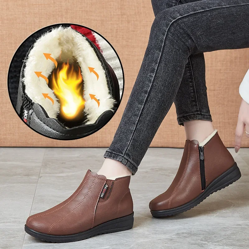

Women Snow Boots Waterproof Warm Fur Solid Color Ankle Boots Solid Color Non-Slip Flats Fashion Shoes for Women Zapatos De Mujer