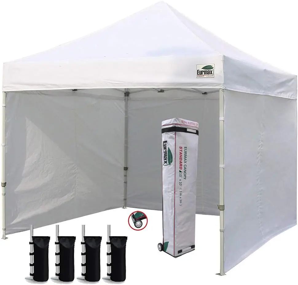 

Eurmax USA 10'x10' Ez Pop-up Canopy Tent Commercial Instant Canopies with 4 Removable Zipper End Side Walls and Roller Bag