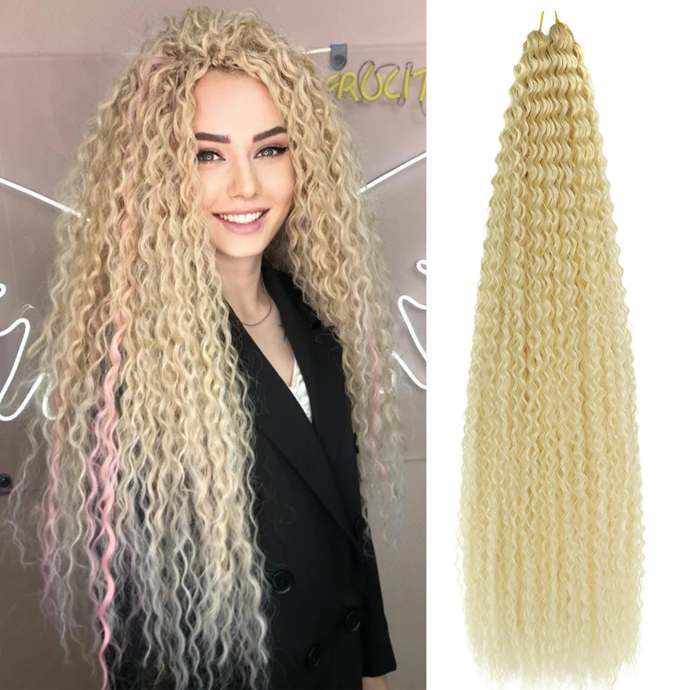 

Synthetic Crochet Curl Water Wave Hair Twist Braid Pink Ombre Blonde 30 Inch Deep Wave Braiding Hair Extension Wavy For Woman