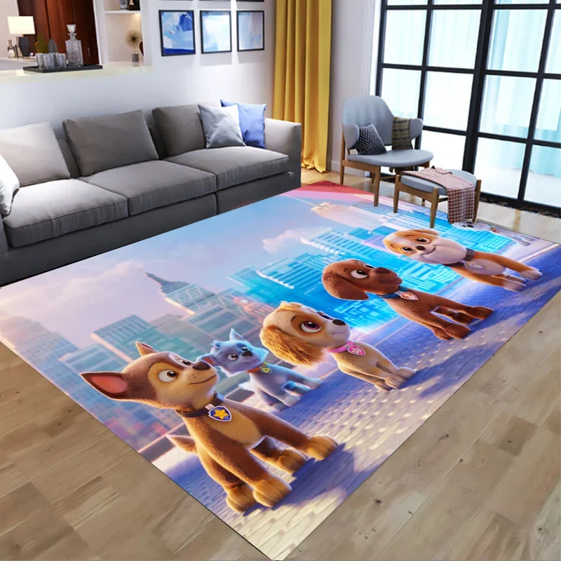 Alfombra de la Patrulla Canina, alfombra rectangular 3D para el suelo, alfombra de franela para sala de estar y dormitorio, alfombra para gatear con dibujos de perros caninos y niños