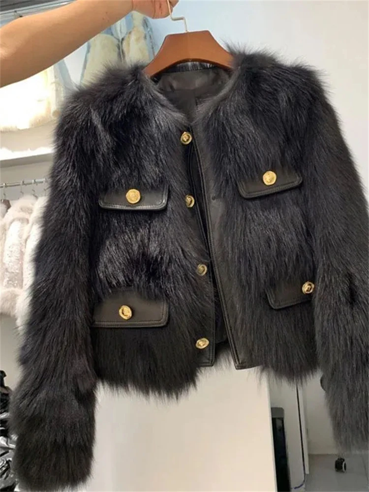 Winter Short Faux Fox Fur Coats Thicken Warm Furry Casaco Korean Fashion Slim Chaquetas Vintage Plush Cropped Jaqueta Feminina