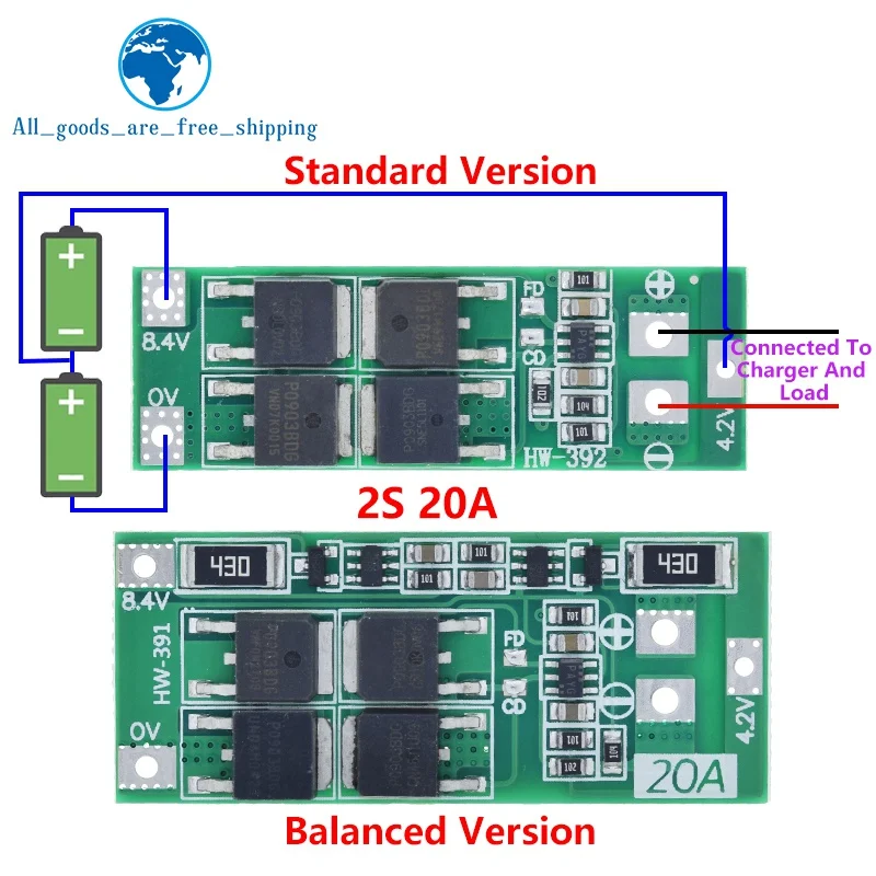 Battery Protection Board TZT 1/3PCS 2S 20A 7.4V 8.4V 18650 Lithium Battery Protection Board/BMS Board For DIY