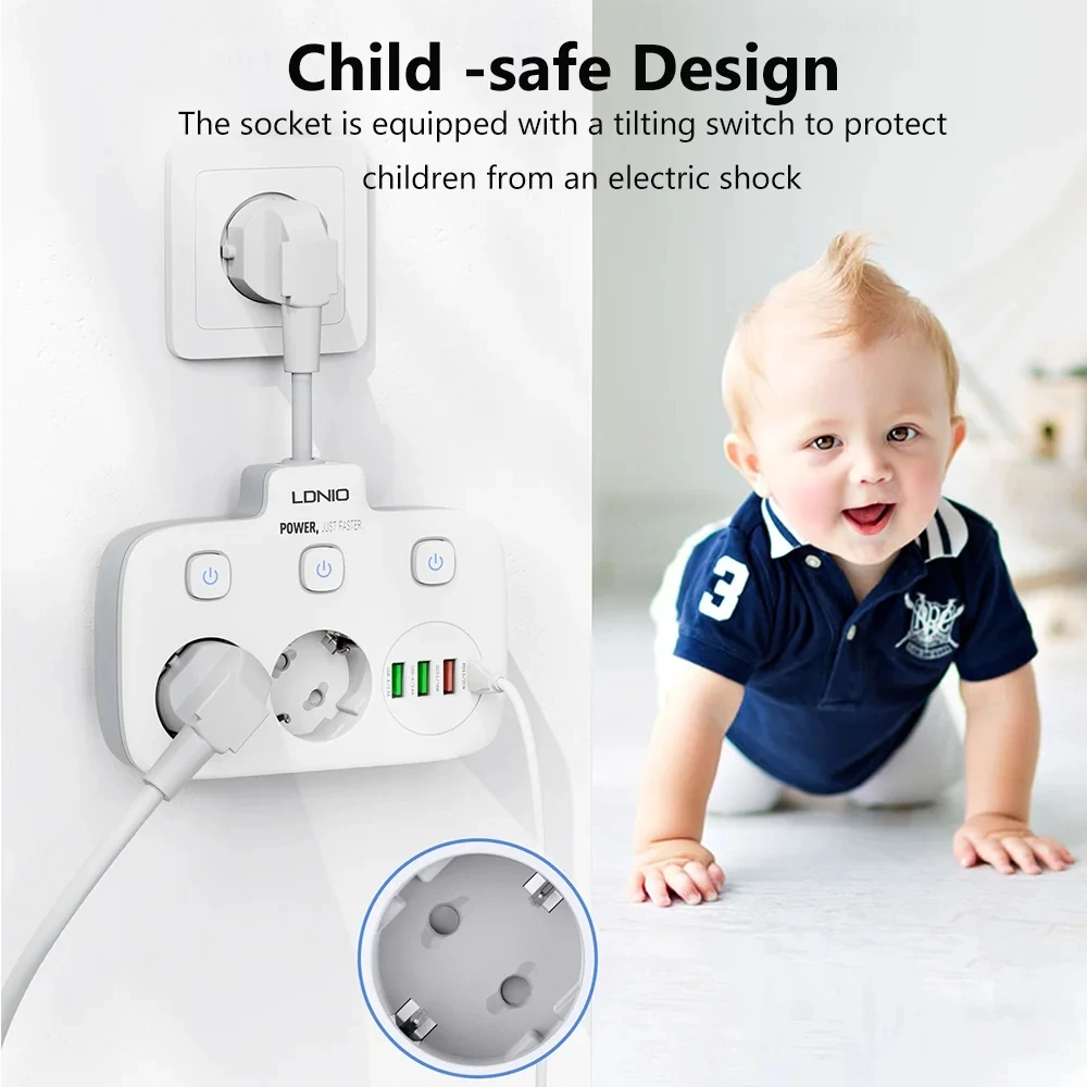 Power Strip EU Plug 2 AD 3 USB 1 Type-C Port Electrical Socket Korea 4.8mm Outlet Home Office Adapter Surge Protector
