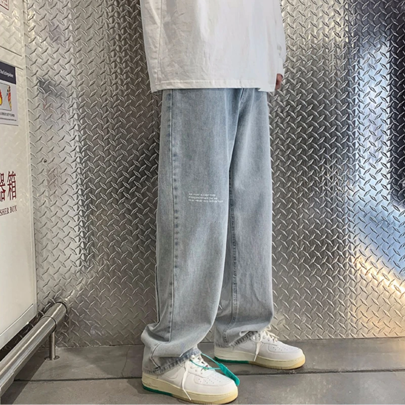

Men Jeans Printed Wide Leg Denim Straight Cargo Jean Pants Men's Jeans Hip Hop Multi-pockets Streetwear Neutral denim Trousers