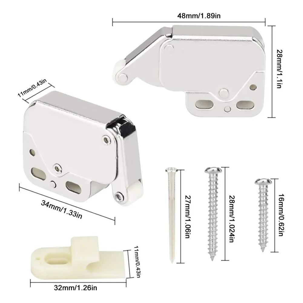 2PCS Wardrobe Catch Latch Automatic Spring Lock For Cabinet Spring Bounce Door Deadbolt Furniture Rebound Device Hardware