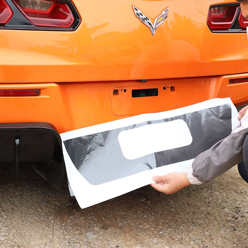 

Для Chevrolet Corvette C7 2014-2019 ПВХ черный/углеродное волокно Автомобильный задний номерной знак отделка Наклейка Автомобильные аксессуары