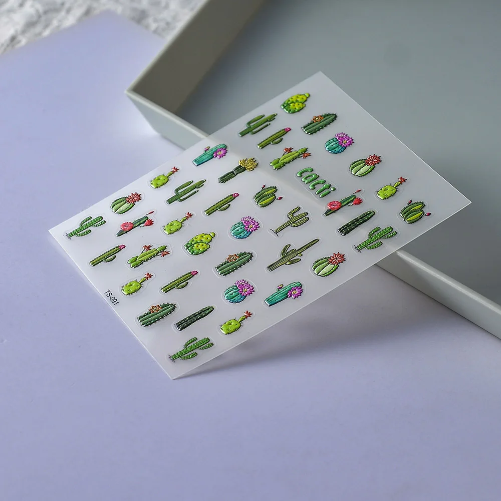 New Sticker for Nail Art 5d Embossed Customzied Plant Adhesive Sliders DIY Nail Art Accessories TS-091