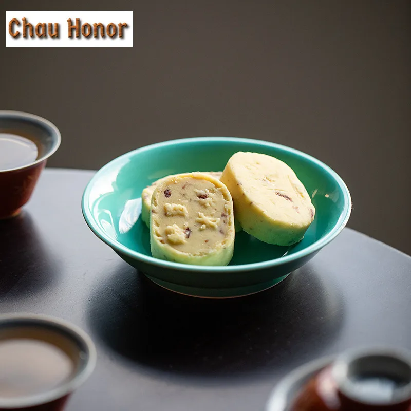 Boutique Turquoise Green Ceramic Pot Bearing Household Kung Fu Tea Trays Chinese Teapot Tray For Snack Fruit Holder Tea Ceremony