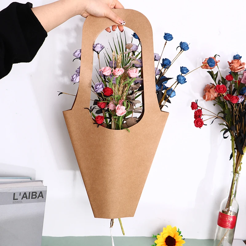 5pcs/set Paper Flower Bags Flowers Handle Kraft Storage Bags Wrapping
