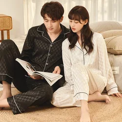 Sexy Robe Dressing Gown Women's Pajamas Spring and Summer Satin Jacquard Long Sleeve Trousers Suit Thin Plaid & Printed Homewear