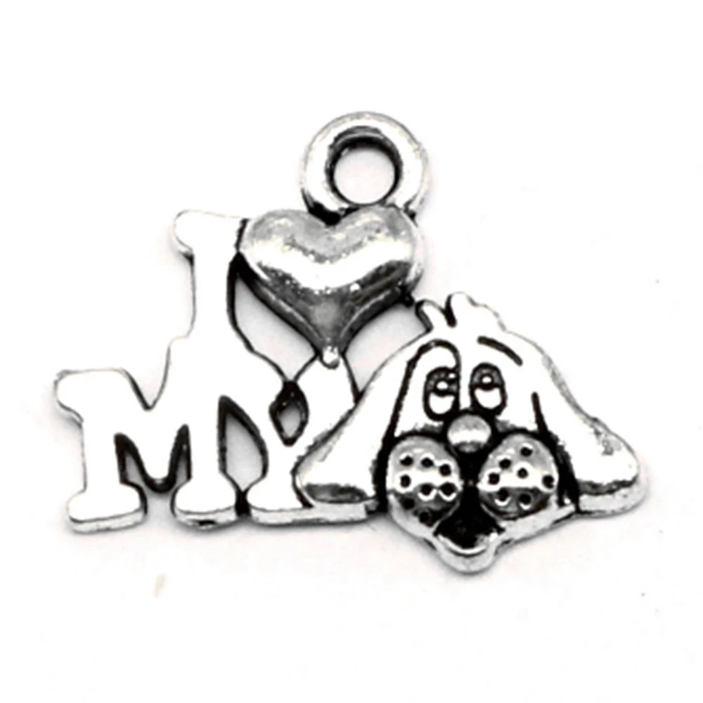 

40pcs Hand Made Jewelry Accessories Parts I Love My Dog Charms Pendant 14x18mm