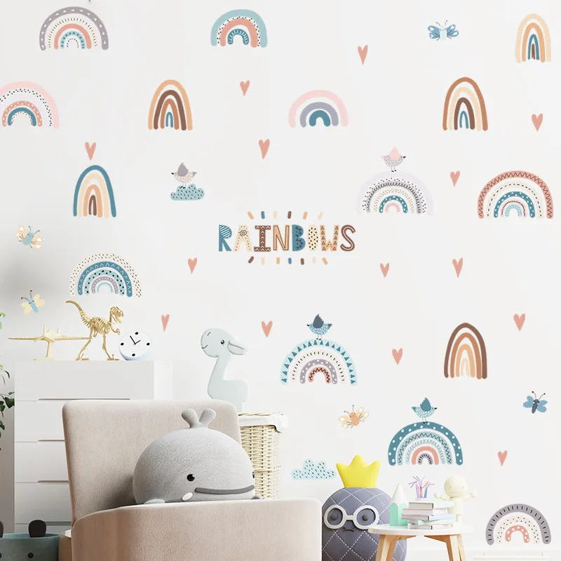 Cartoon Animals Rainbow Wall Stickers for Baby Room Kids room Girls Bedroom Wall Decor Removable PVC Wall Decals for Home Decor