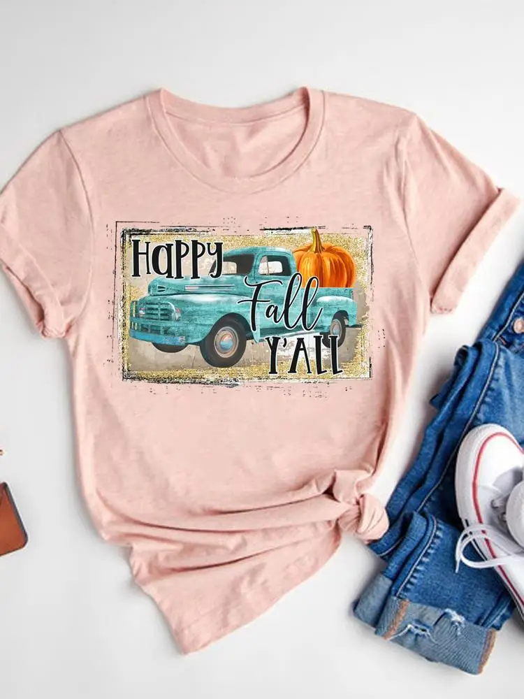 Halloween Fall Autumn T-shirt Ladies Thanksgiving Love Pumpkin Spice Basic Tee Top Clothes Women Graphic Print T Shirt173_voghion.com