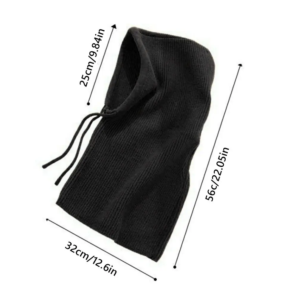 Winter Knitted Balaclava Hat Drawstring Hat Scarf Dual-purpose Pullover Cap Windproof Women's Head Hooded Cap for Men&Women