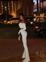 Ahagaga Fashion Sexy Sheath Women's Suits Sets Solid Hollow Out Slim Fit Tracksuits Long Sleeves Slash Neck 2Pcs(Tops+Pants) - Image 5