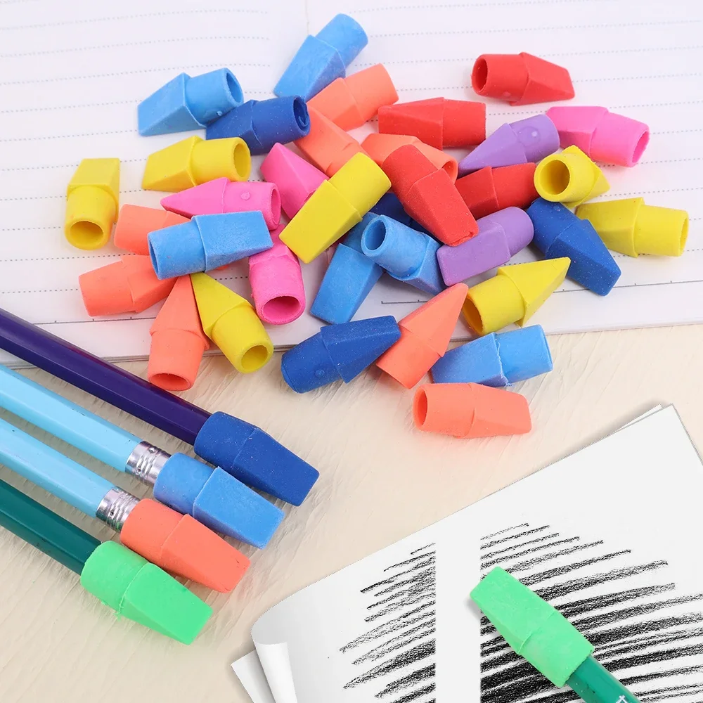 Pencil Eraser 2 In 1 Color Erasers Top Protector Caps Portable Mini Chisel Shape Student Painting Correction Stationery
