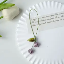 Tulip Flower Charm Phone Strap and Keychain Pendant - Cute Kawaii Hand Rope - Other (Purple)