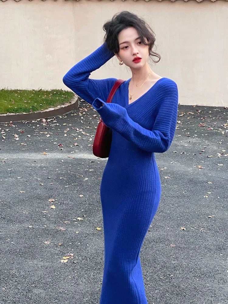 

Женское облегающее платье, деловые платья для женщин, одежда для выпускного вечера, женское вязаное крючком платье длиной до колена с V-образным вырезом, однотонное сексуальное смело