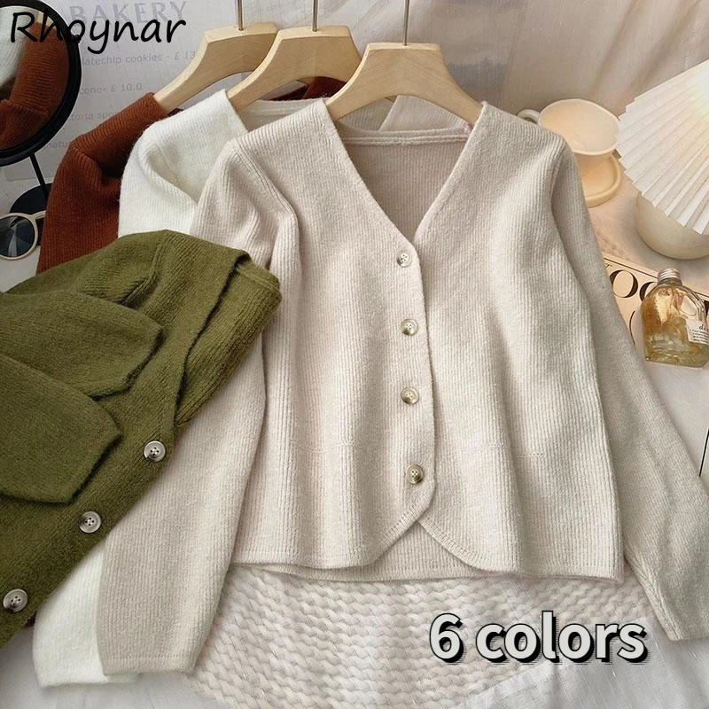 

V-neck Cardigans Women Cropped Loose Gentle Korean Style Office Lady Cozy New Autumn Leisure Temperament Vintage Basics Knitwear