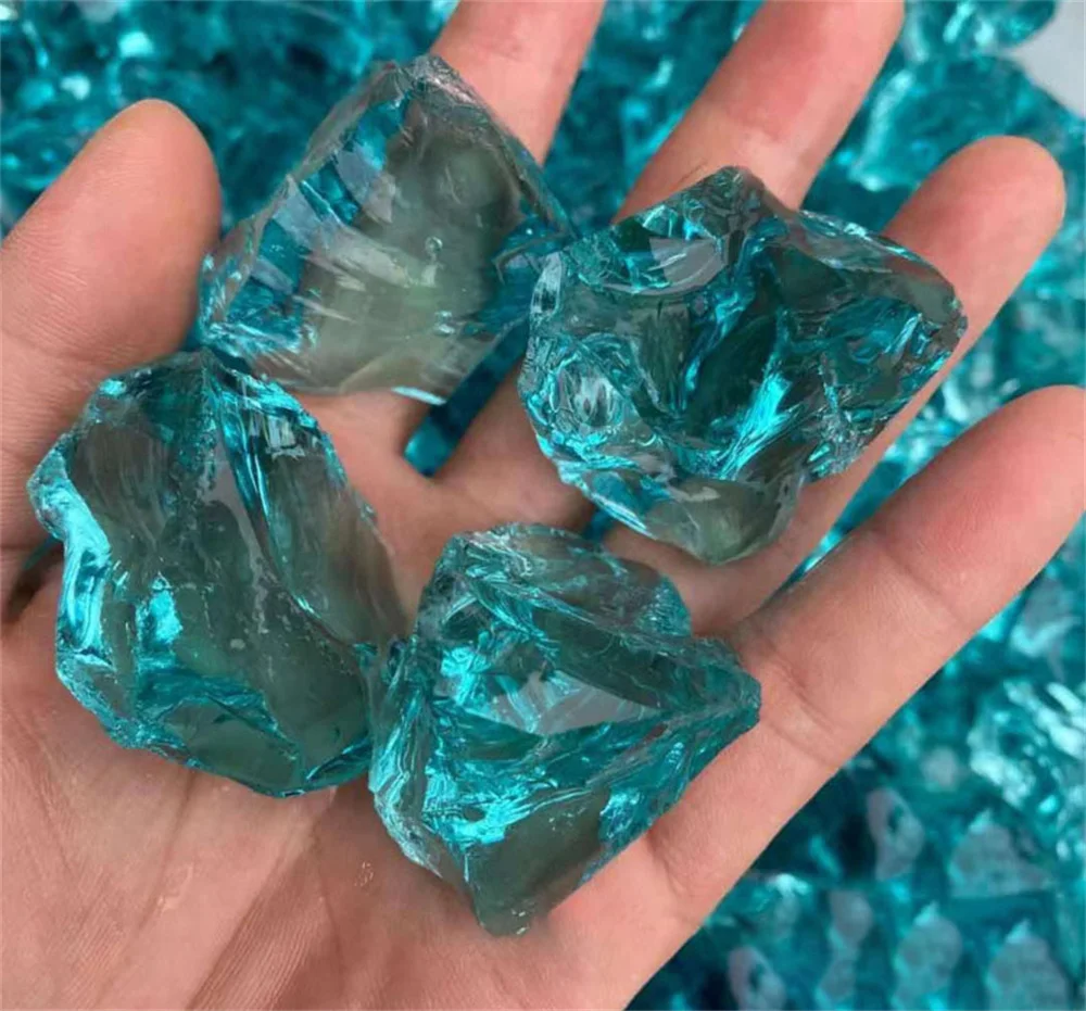 

Light Blue Sea Blue Glass Original Stone Imitation Crystal Blue Glass Decorative Scenery Spread Incense sStone Decoration