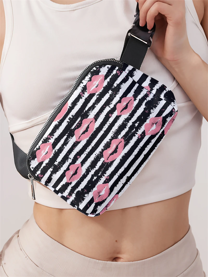 1pc,striped lip print fashionable adjustable crossbody bag, neutral sports waist bag, suitable for running