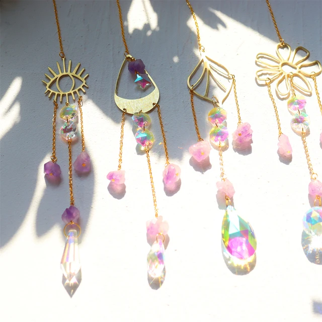 Nyári Viráglevelek Kristályszél Csengő Fém Kristály Prizma Medál Szivárványkészítő Napsütő 2022 Új Kristályprizma - Image 6