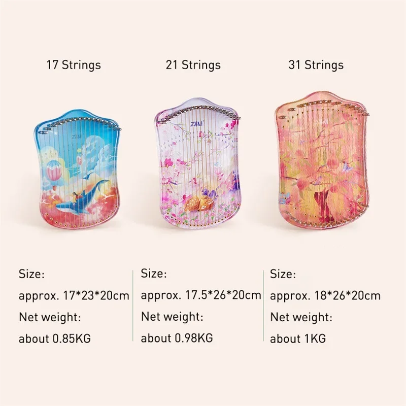 17 Strings Lyre Harp Transparent Cat Whale Deer Pattern Lyre Piano Harp Musical Instrument With Tuning Lever For Music Lover