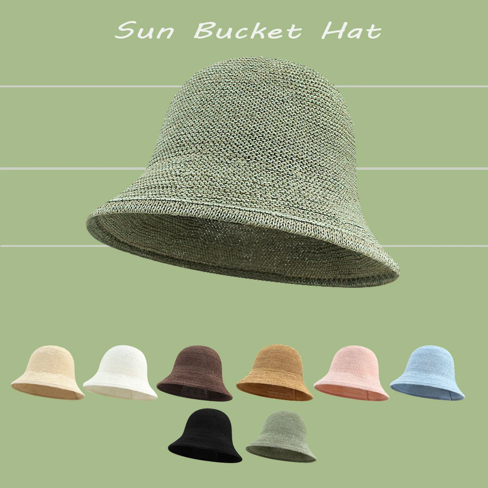 2026 New Japanese Style Solid Color Fine Straw Woven Bucket Hat