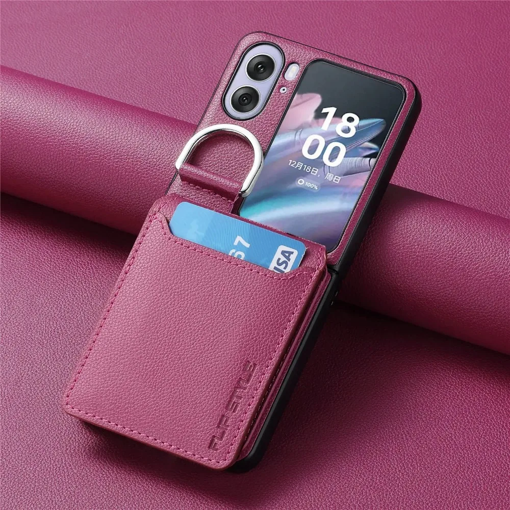 Magnetic Ring Holder Wallet Case with Kickstand - Vertical Litchi Pattern PU Leather Cover