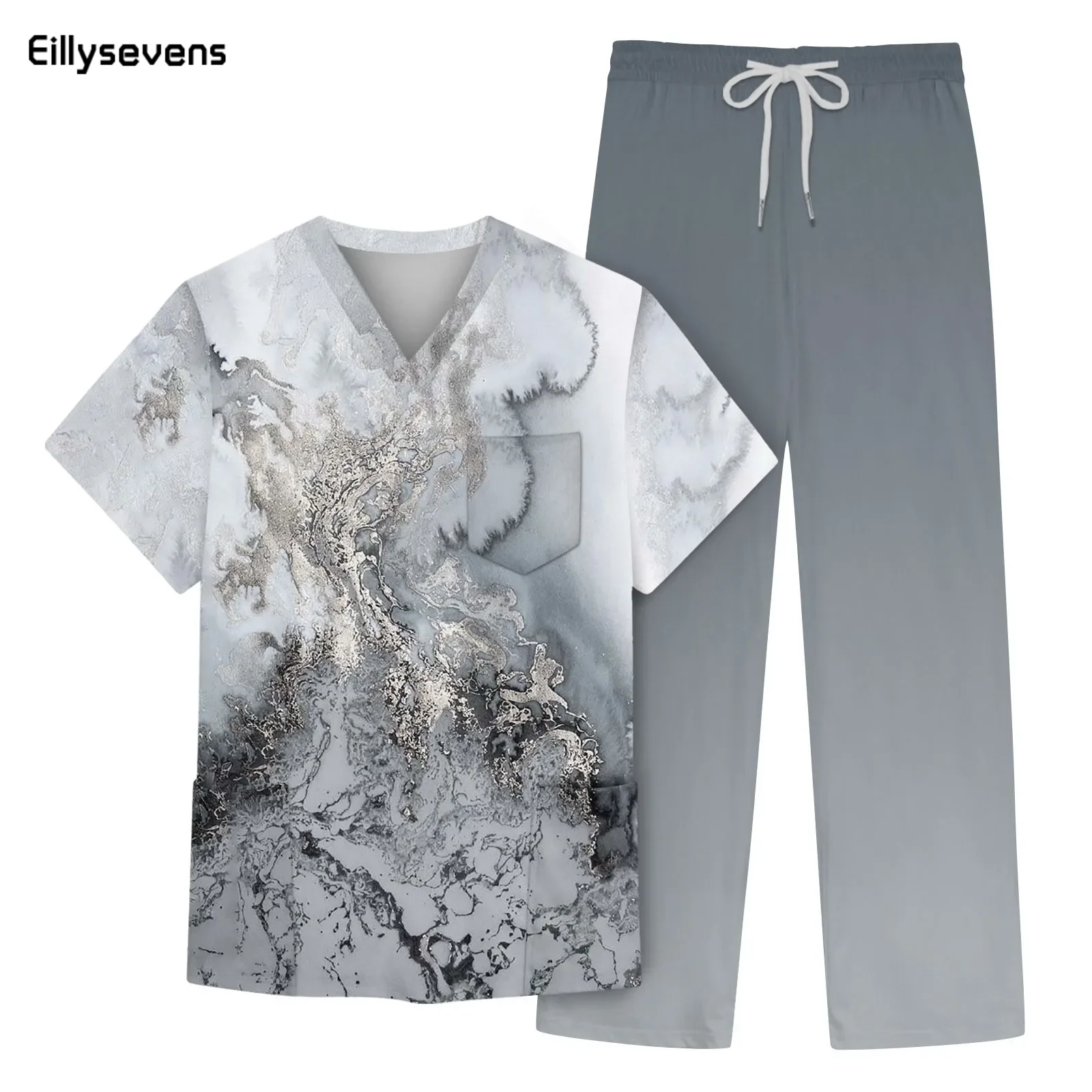 

Комплект медицинской униформы с принтом для мужчин, оптовая продажа, Комбинезоны для врачей в клинике, с V-образным вырезом, модная скраб, одежда для медицинской медсестры