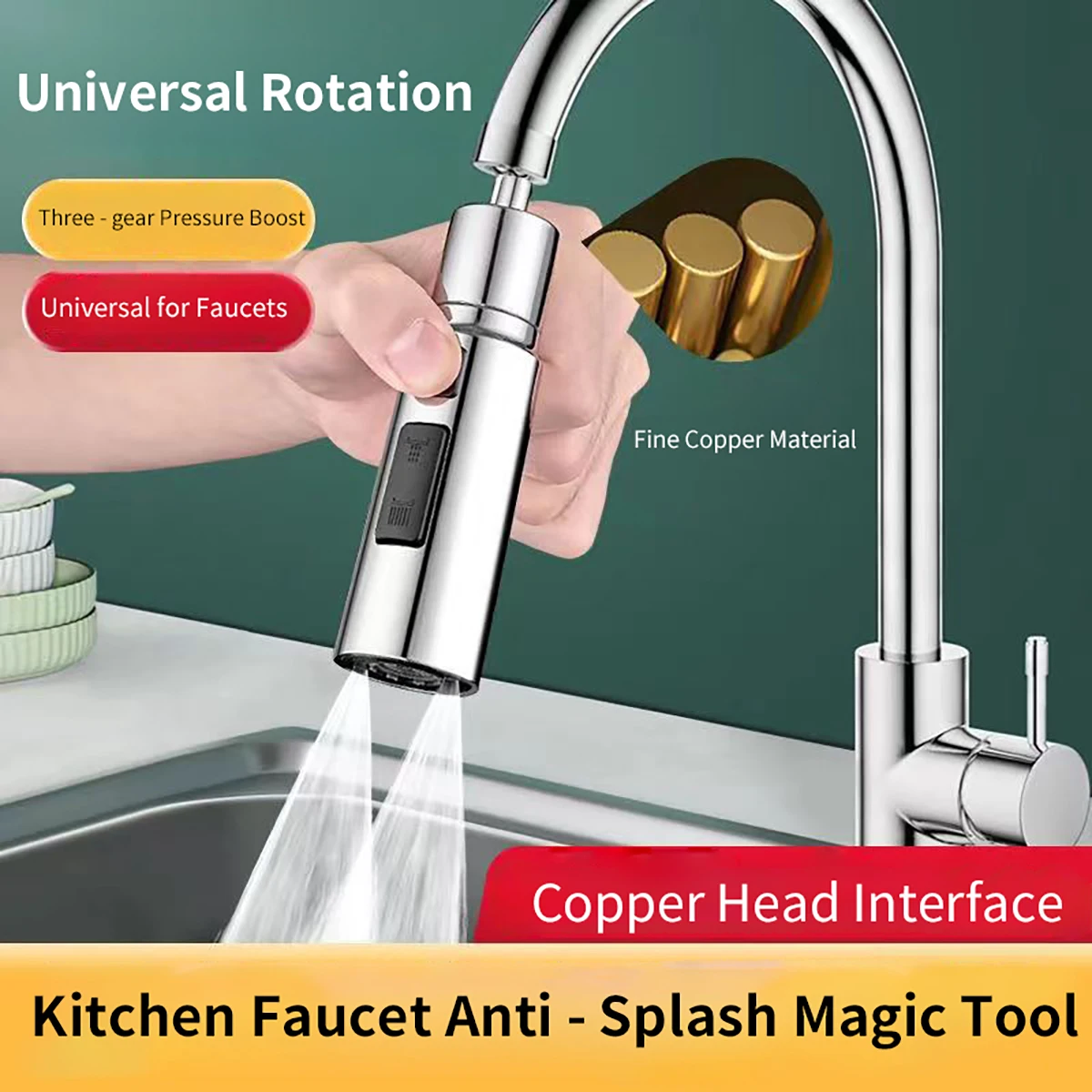 Universal Kitchen Faucet Sprayer 3 modes of water flow Bubbles & Blades 720°swivel Hot & Cold Water Universal G1/2 Connector